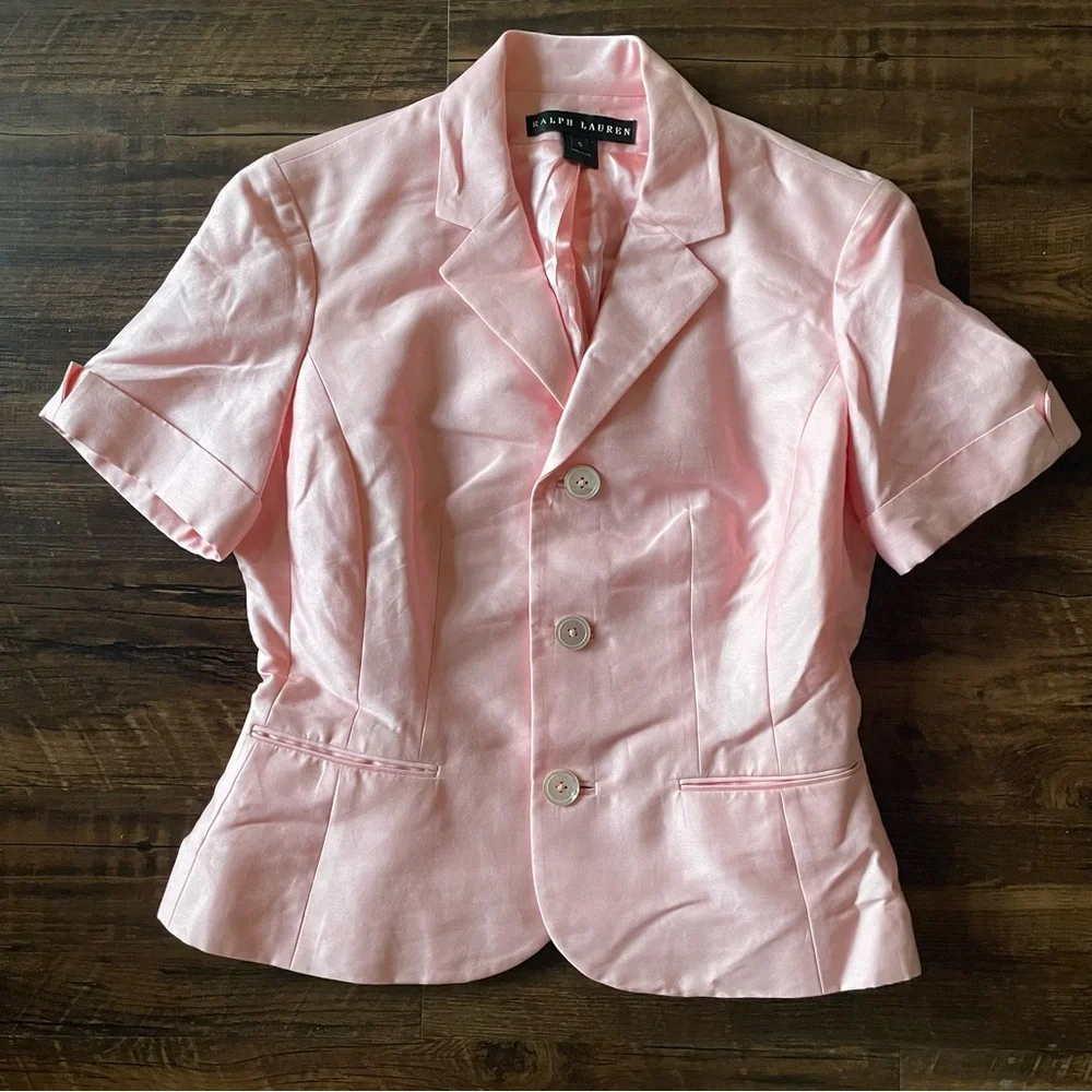 RALPH LAUREN Black Label Silk Pink Barbiecore Two-Piece Skirt Suit Women size 6 - Picture 3 of 14